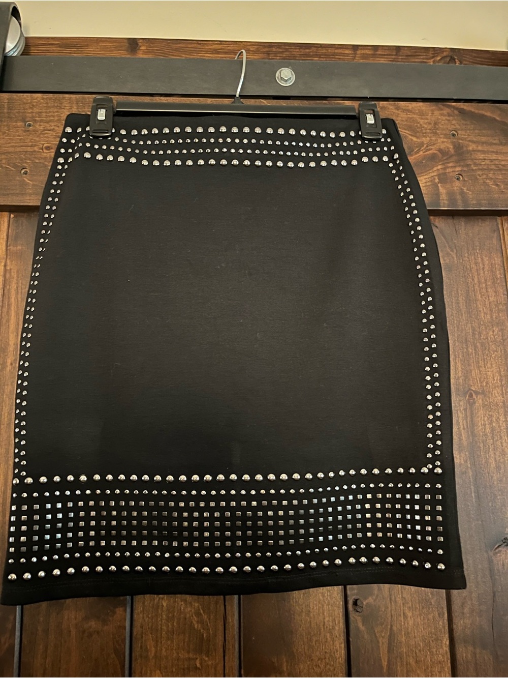 Black Studded Pencil Skirt - Sleek Edged Style